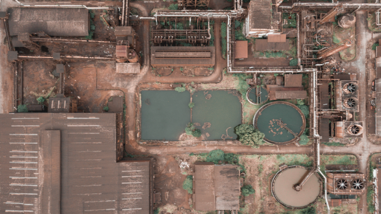Aerial view of sewage plant.