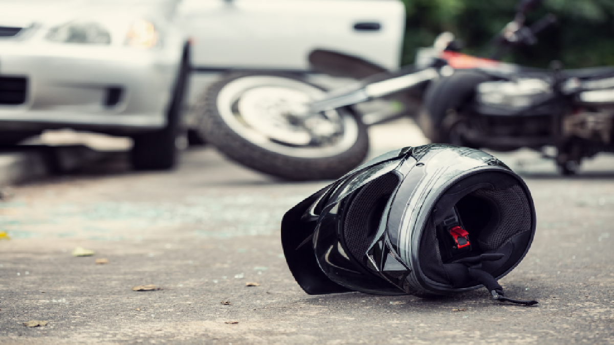 Motorcycle on floor after accident