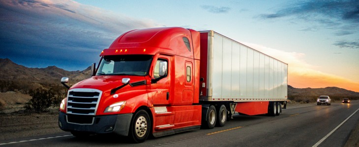 A truck driving on a road