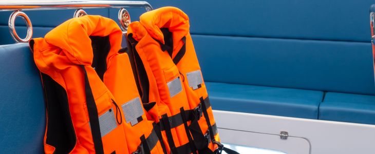 Lifejackets on a boat seat