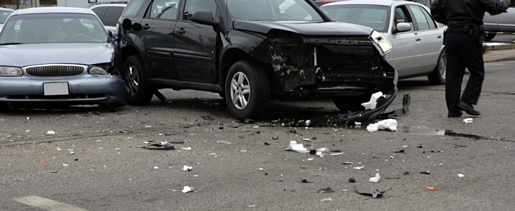 Three cars in a multi-vehicle accident