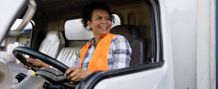 A women driving a truck