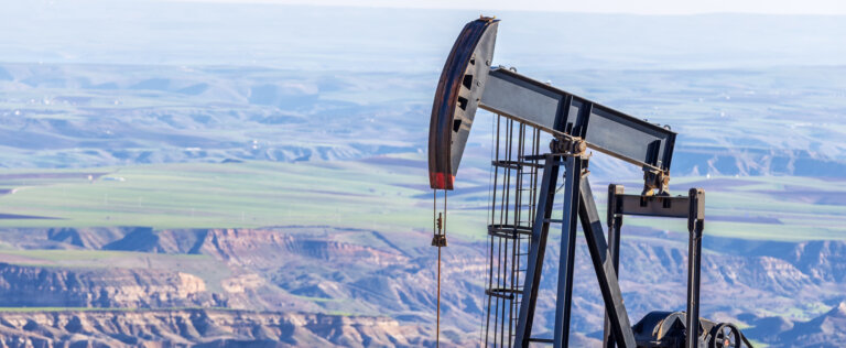 Pumpjack on an oil field well, used for low-yield onshore extraction
