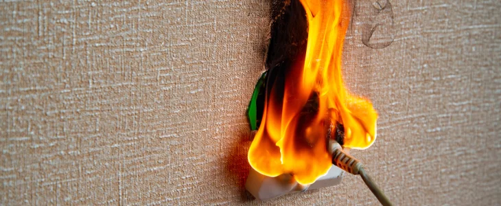 Faulty electrical wire going on fire in a hotel.