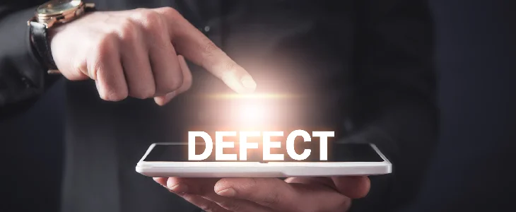Man clicking the words "Defect" on a phone