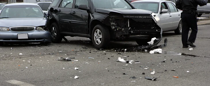 Three cars in a multi-vehicle accident
