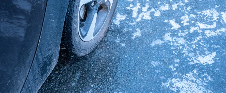 Black ice on the road in North Dakota